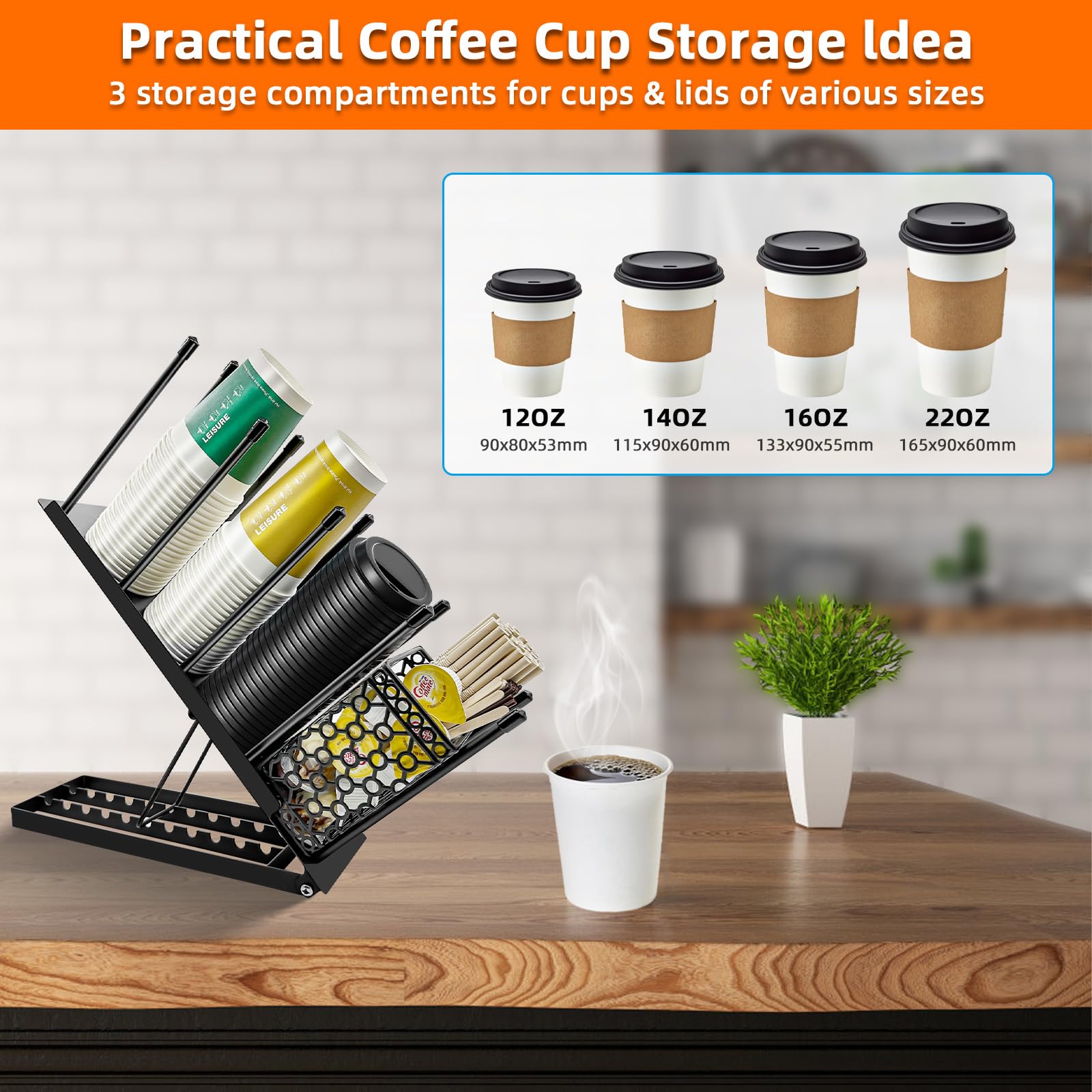 toytoto multi-size cup and lid holder with wire basket for small items.