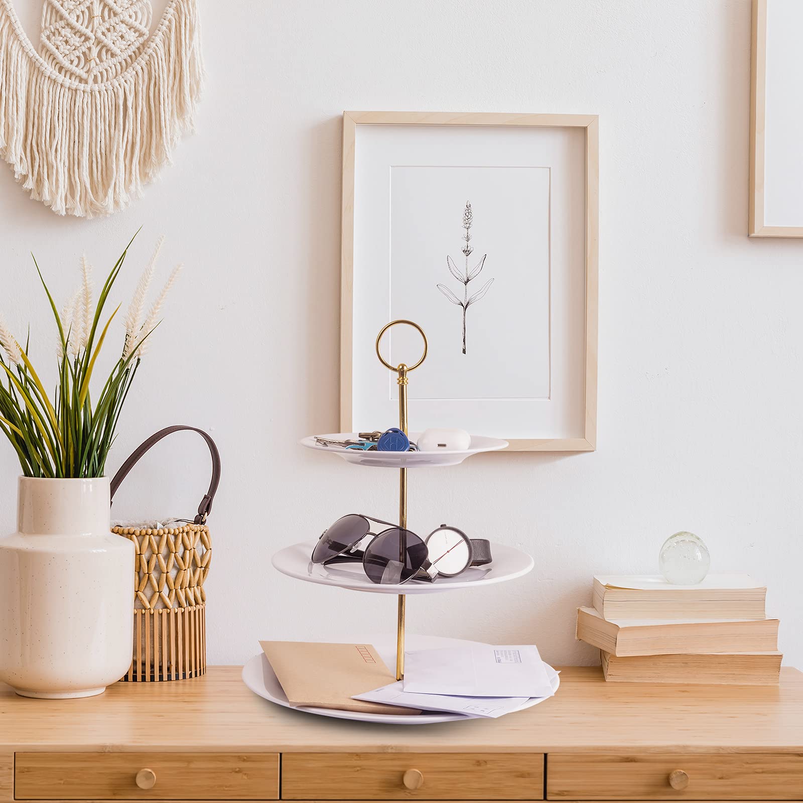 TP 3-Tier melamine cake stand assembled demonstrates a compact, easy-to-store display unit.