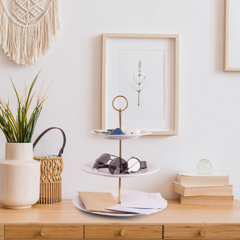 TP 3-Tier melamine cake stand assembled demonstrates a compact, easy-to-store display unit.