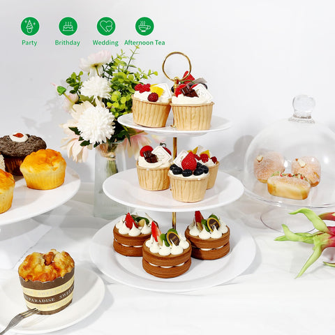 TP 3-Tier melamine cake stand poles highlight thick supporting columns for added stability.