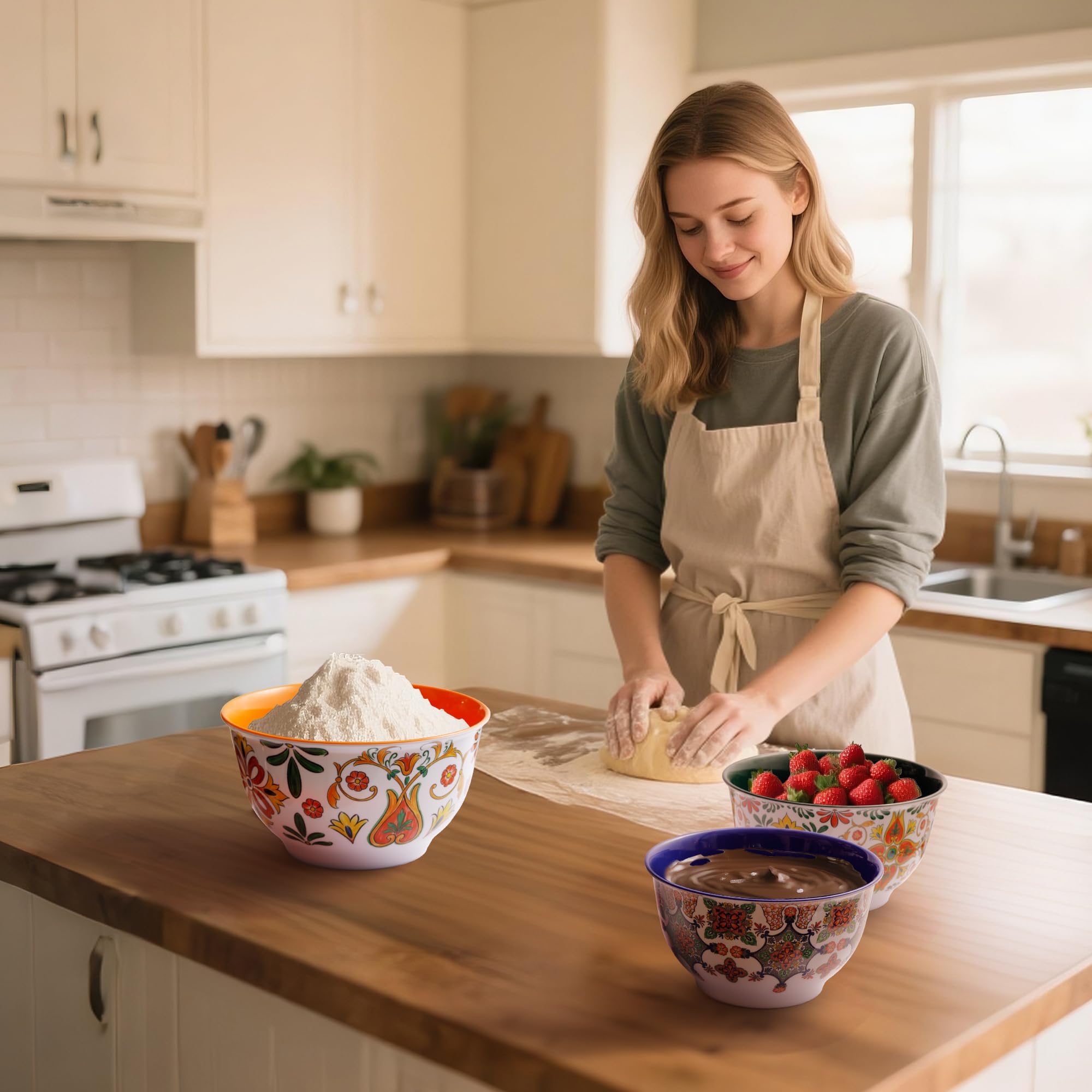 TP Aztec Bloom lids tightly seal bowls to keep contents fresh during transport