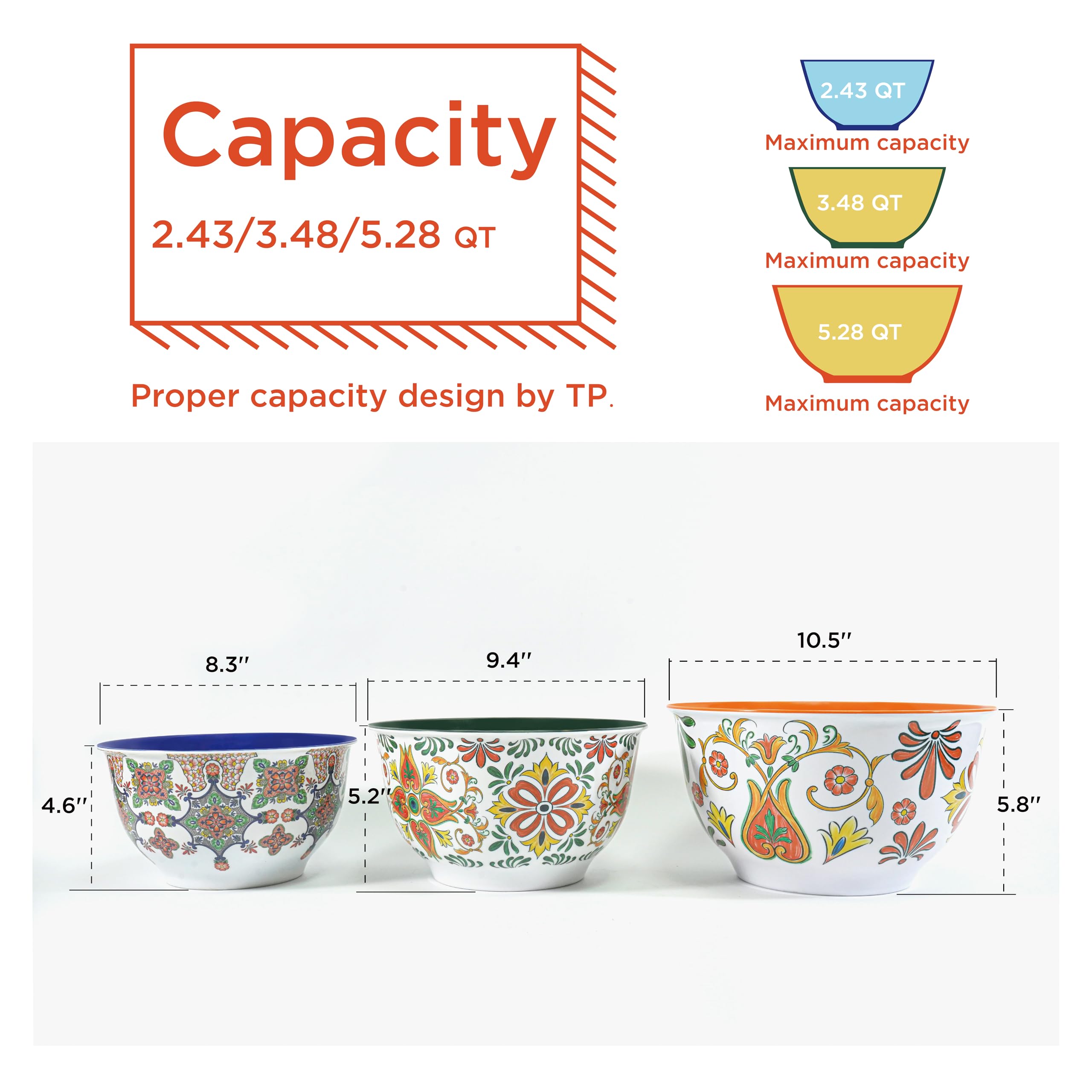 TP Aztec Bloom bowls with non-slip bases staying steady while mixing