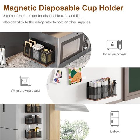 TQVAI magnetic organizer with three slots for cups and lids.