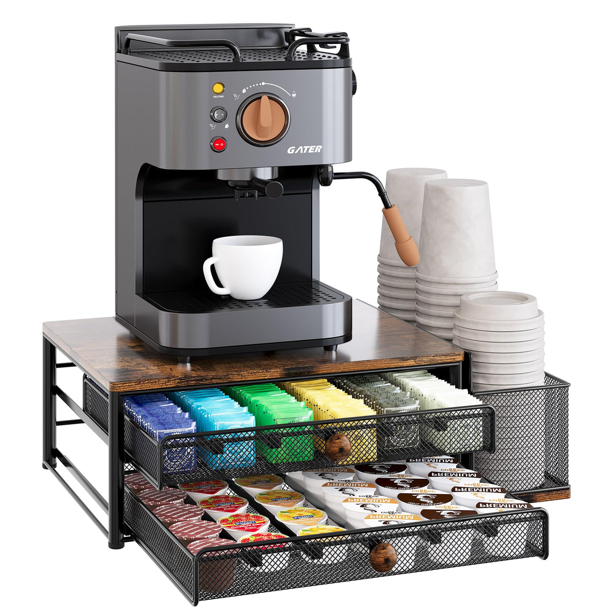 TQVAI cup holder front view showing a tidy coffee station.
