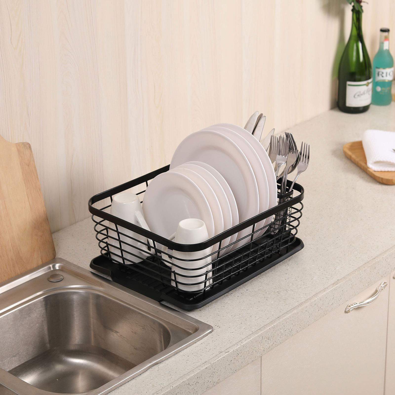 TQVAI plastic drainboard tray catching water and keeping counters dry.