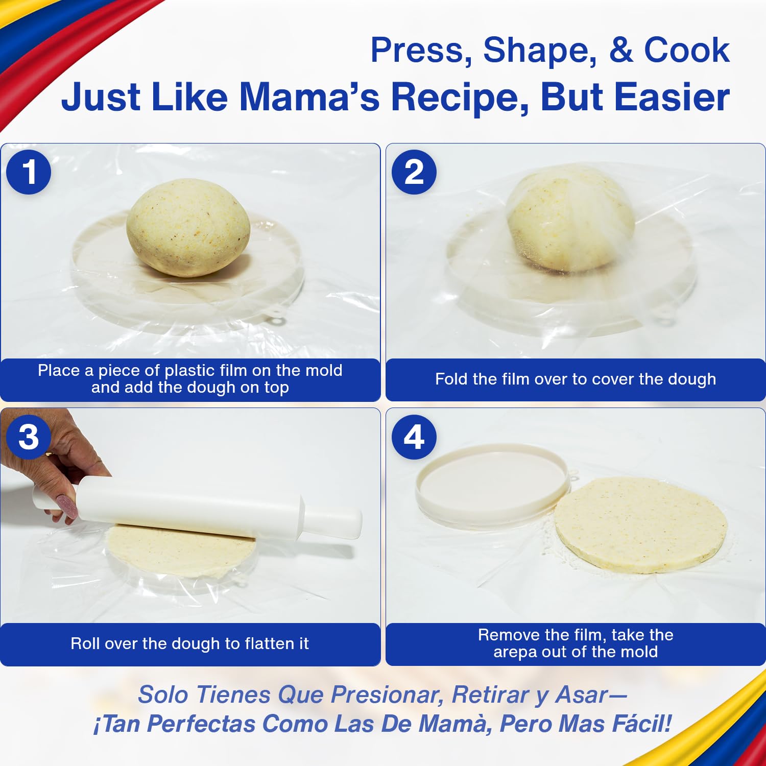 TraditionTools Arepa Mold Kit 3 Sizes enables thickness customization