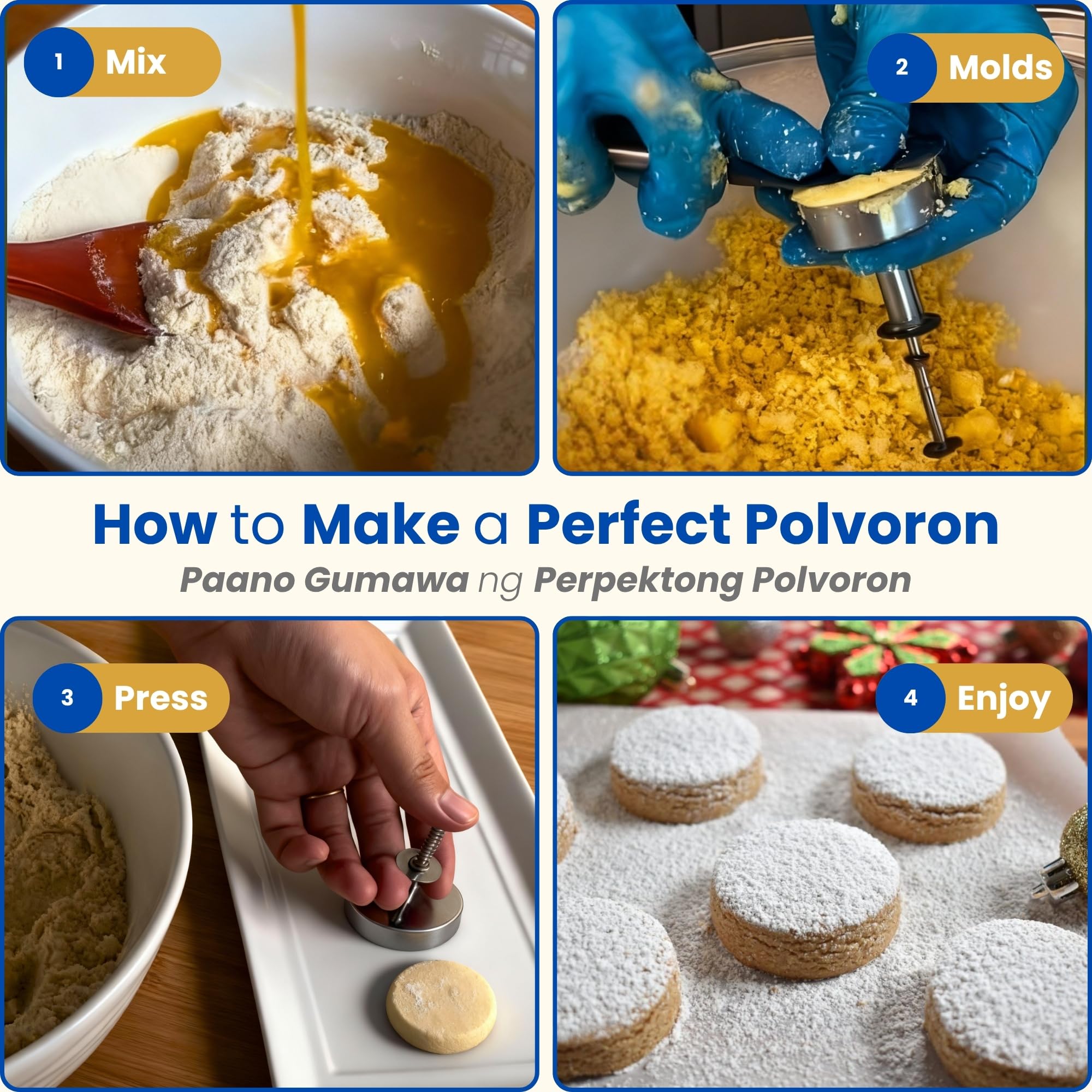TraditionTools Polvoron Molder used in a family kitchen during celebrations