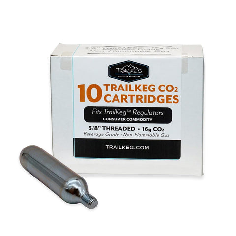 TrailKeg 16g CO2 cartridge for beverage dispensing; consistent pours