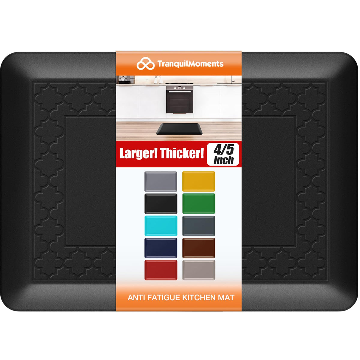 TranquilMoments thicker memory foam kitchen mat provides cushioned comfort.