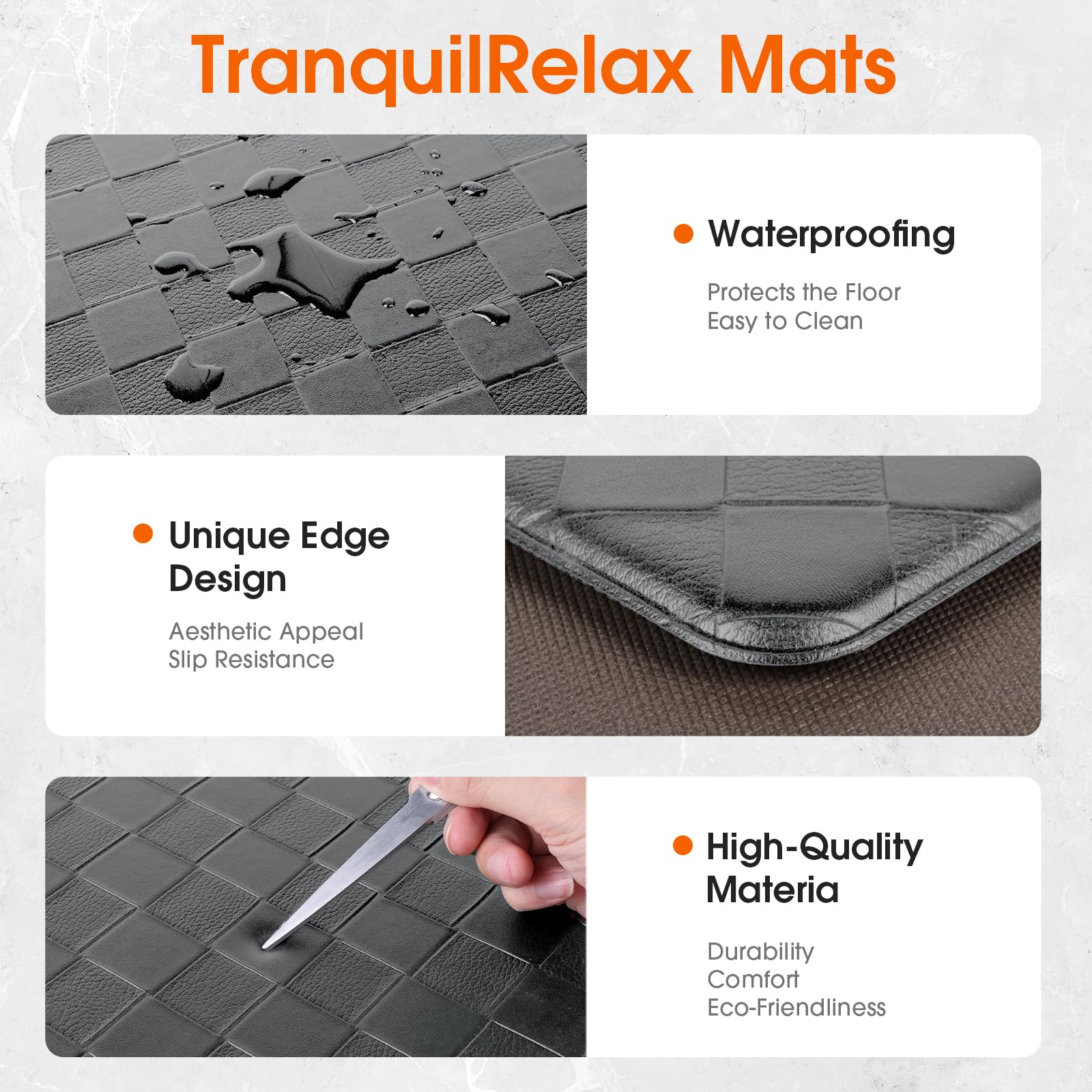 TranquilRelax Diamond Kitchen Mat padded-foam for anti-fatigue support.
