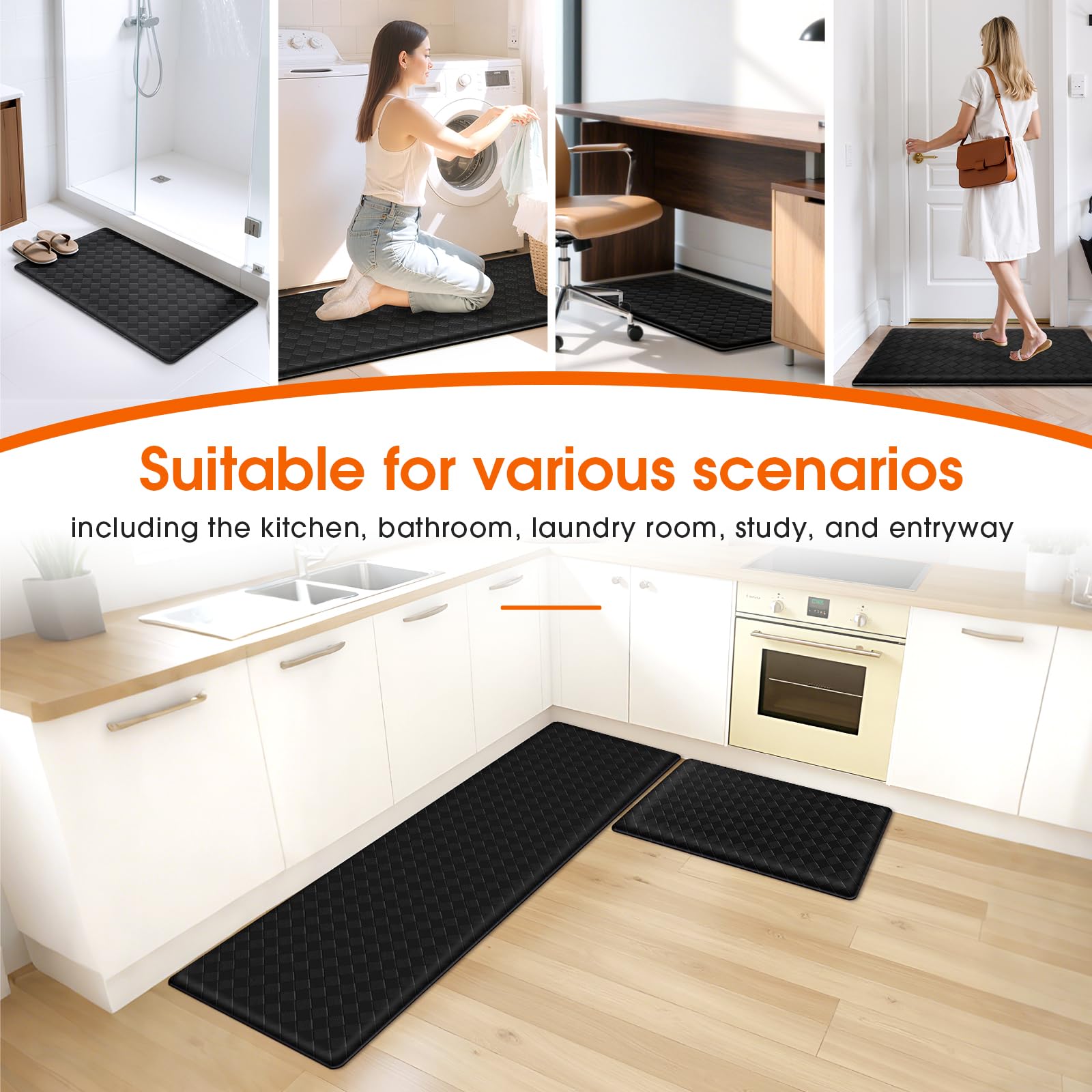 TranquilRelax diamond kitchen mat underside-nonslip ensuring stable placement on slick floors.