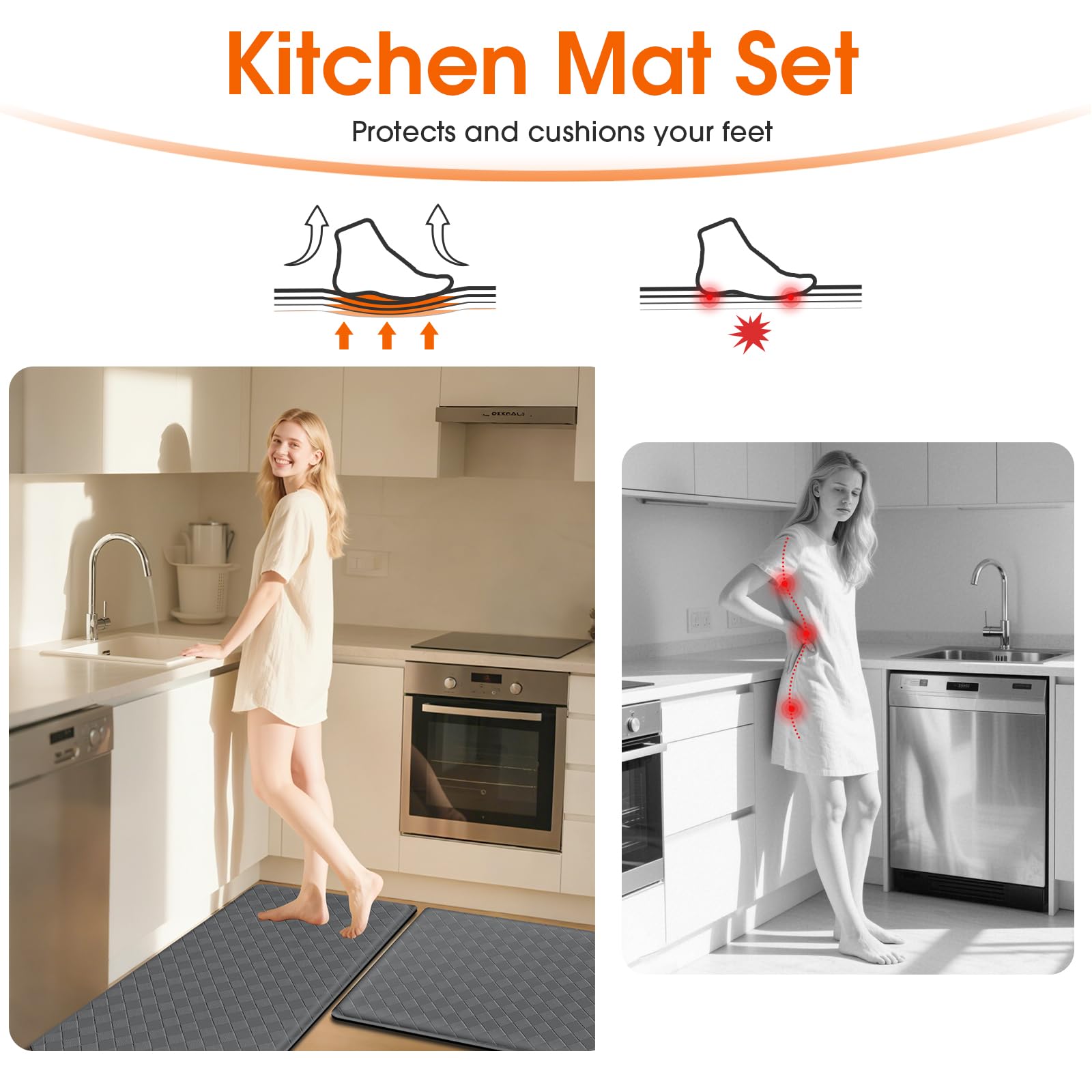 TranquilRelax Diamond Kitchen Mat waterproof surface protects floors.
