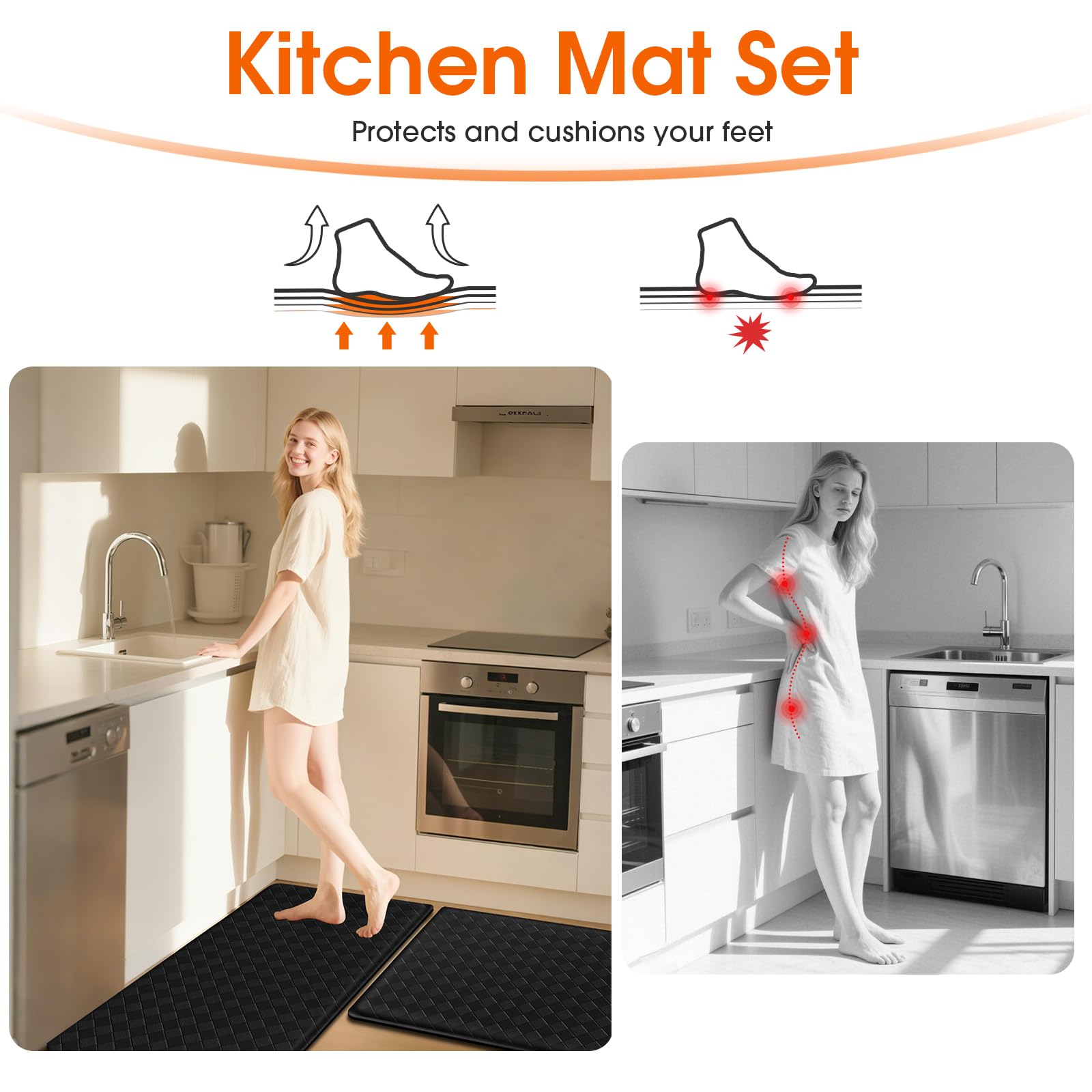 TranquilRelax diamond kitchen mat wide-coverage demonstrating extended protection for larger spaces.