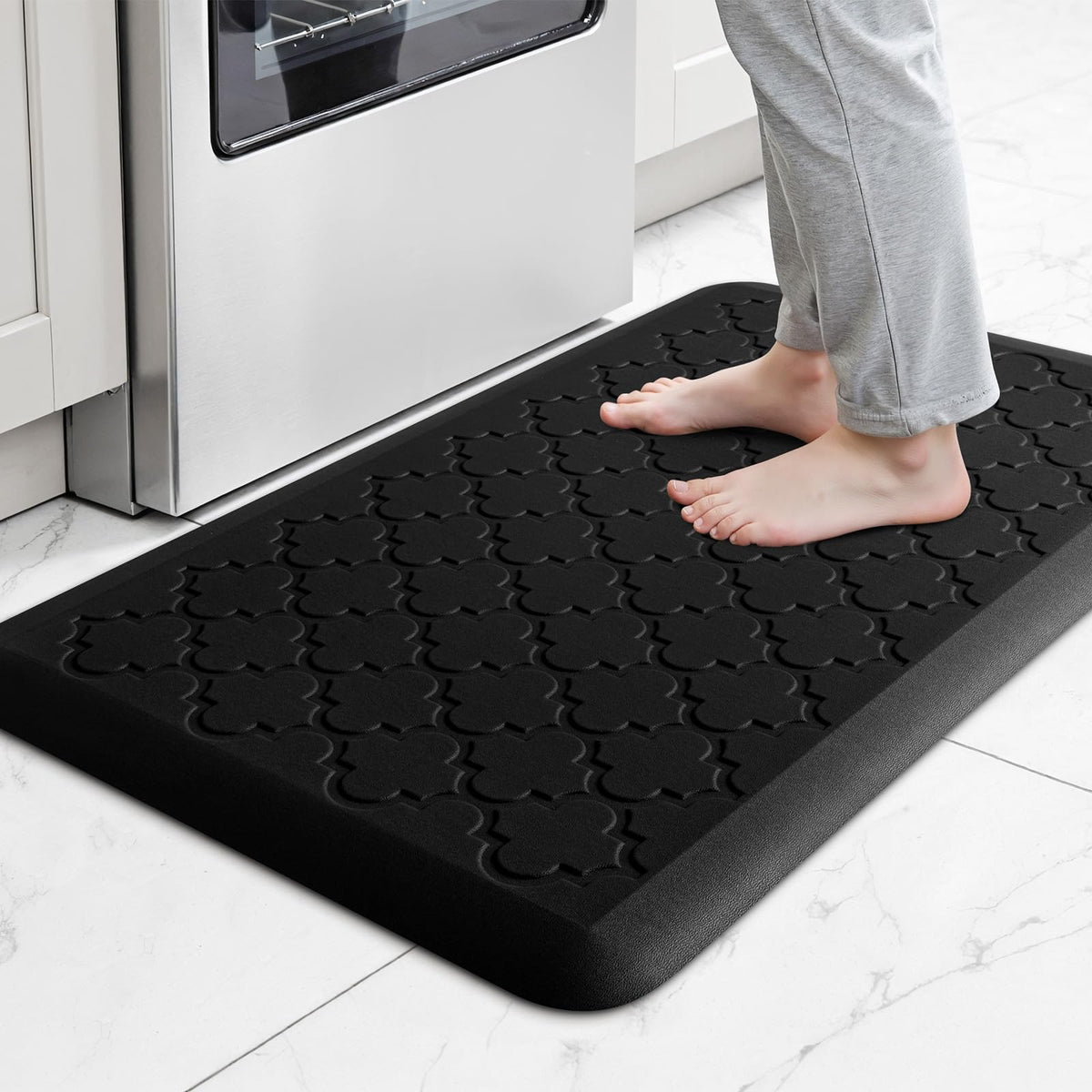 TranquilRelax kitchen mat with non-slip bottom for secure standing during cooking.