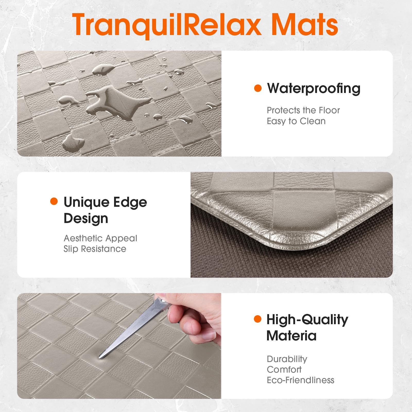 TranquilRelax waterproof kitchen mat surface ready for spills and easy cleaning.