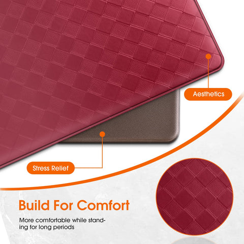 TranquilRelax diamond-pattern red mats add contemporary style to the kitchen.