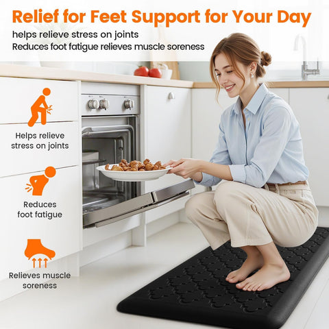 TranquilRelax kitchen-office-laundry-use scene shows versatile standing mat in daily tasks.