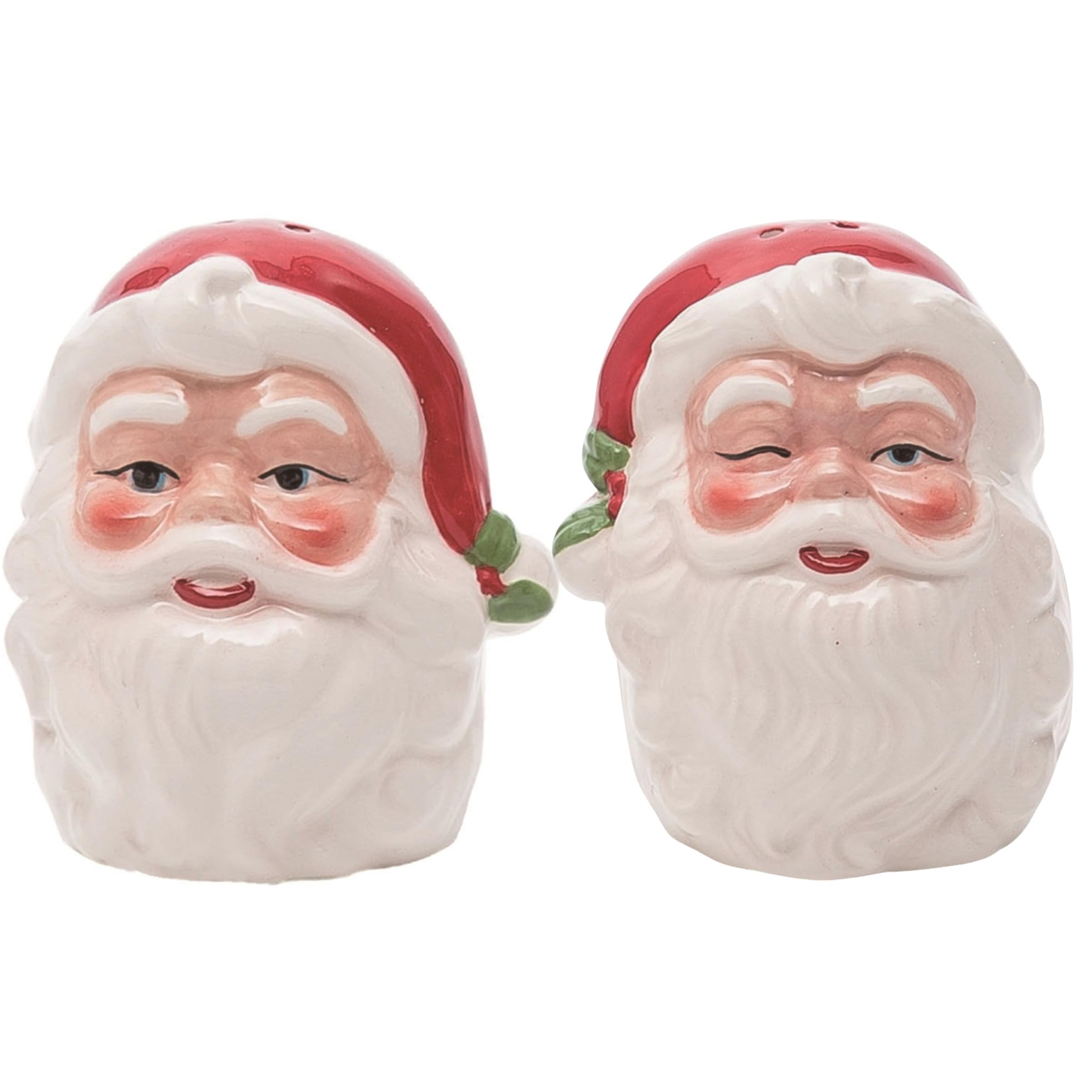 Transpac Dolomite Santa salt and pepper set on a festive table, adding color.