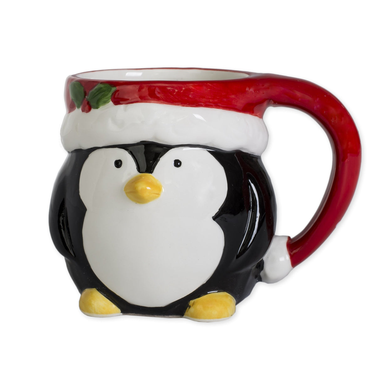Transpac Penguin Holiday Mug front view for festive beverages and seasonal charm.