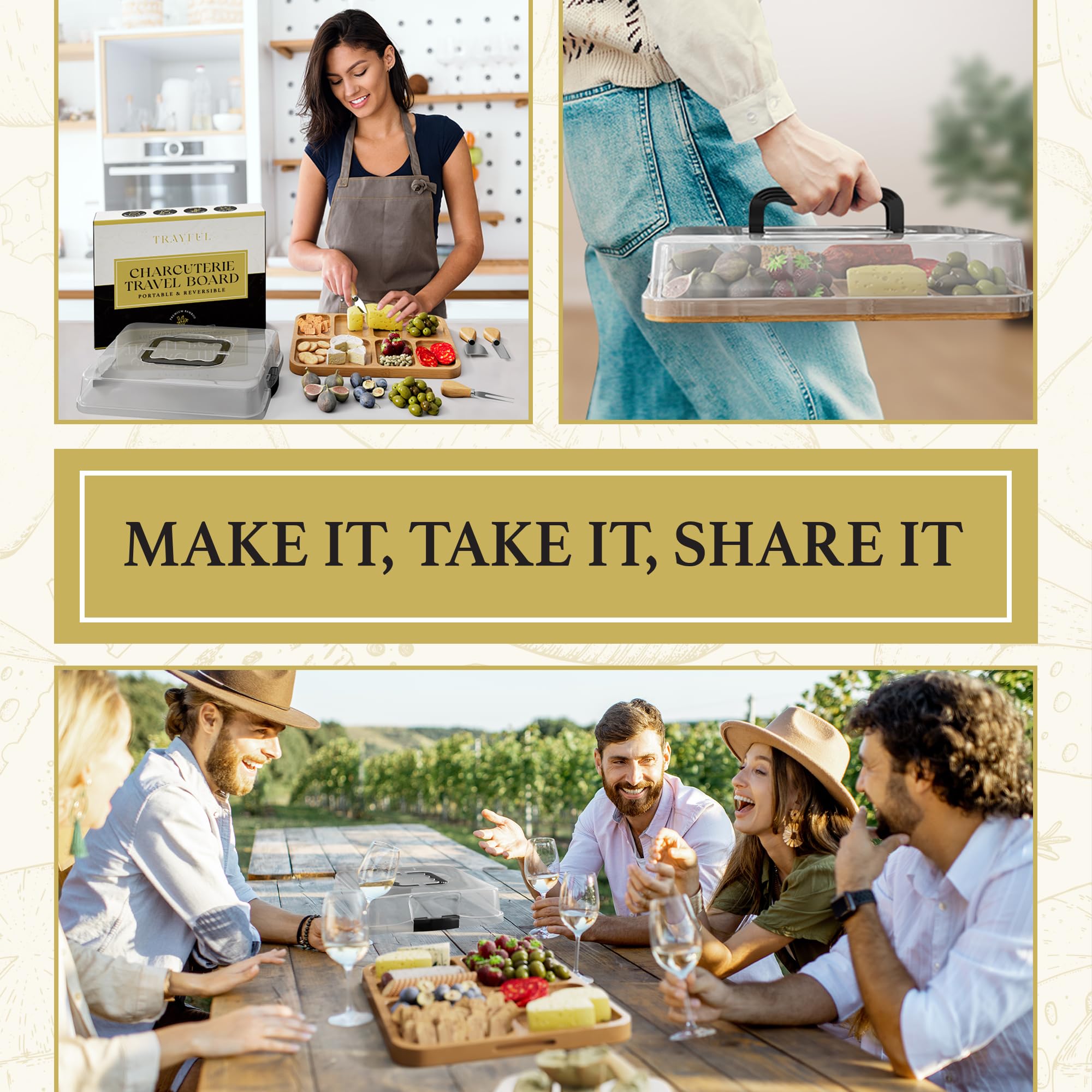 Trayful charcuterie board durable construction built for long-lasting entertaining.