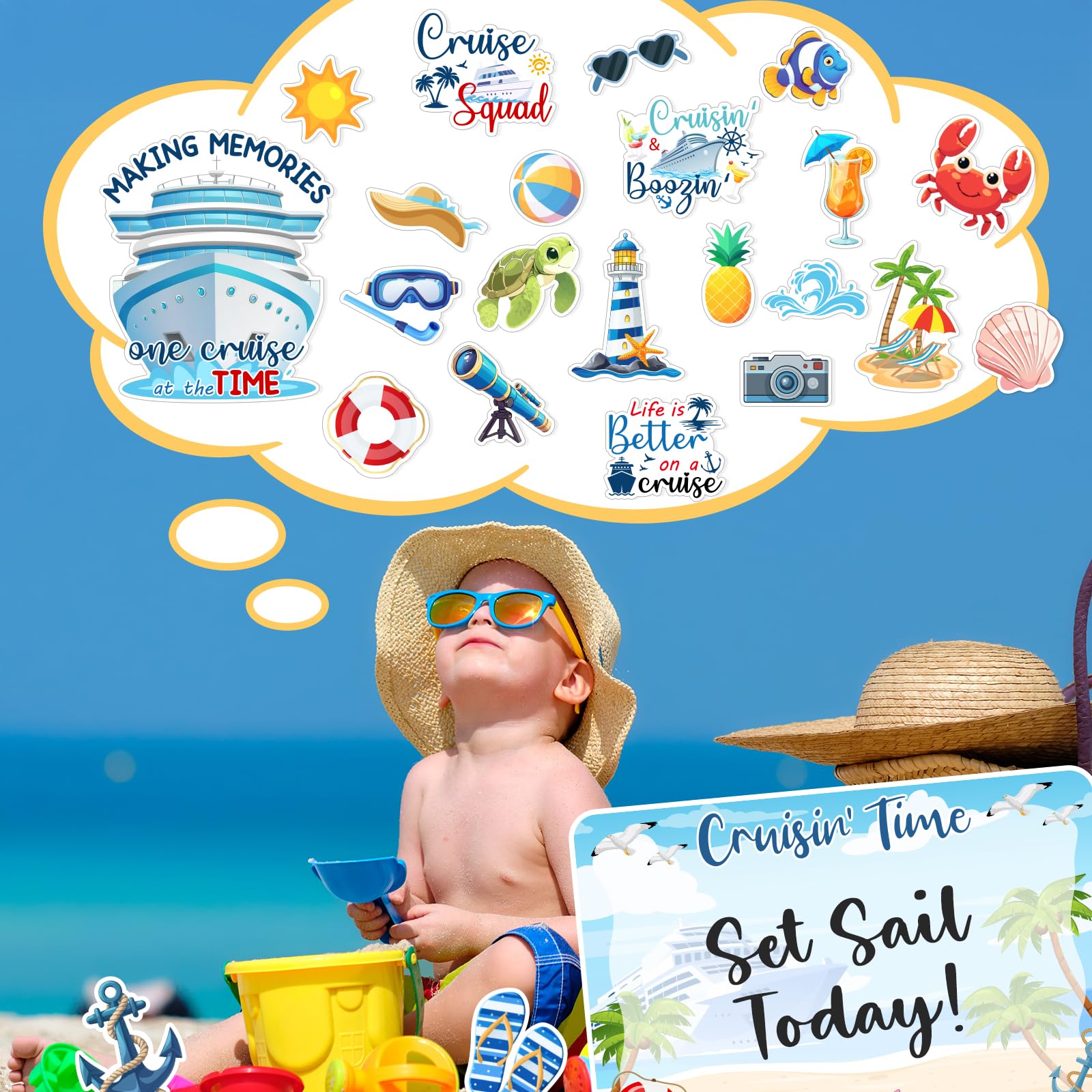 TREACLUB dry-erase cruise sign on PET-coated magnet for personalized messages.