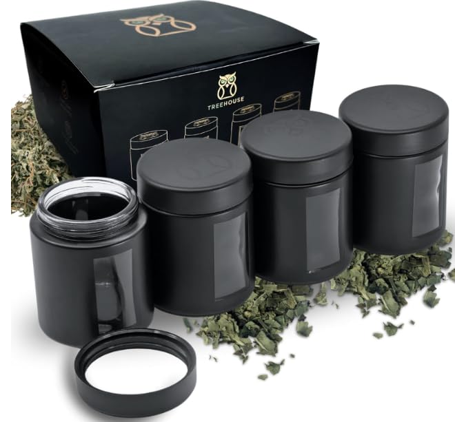 Treehouse Stash Jar front view shows four airtight jars for herbs and spices.