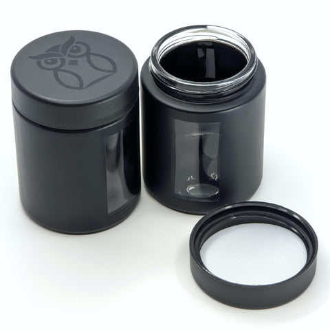 Treehouse Stash Jar matte black cap demonstrates secure, child-resistant design.