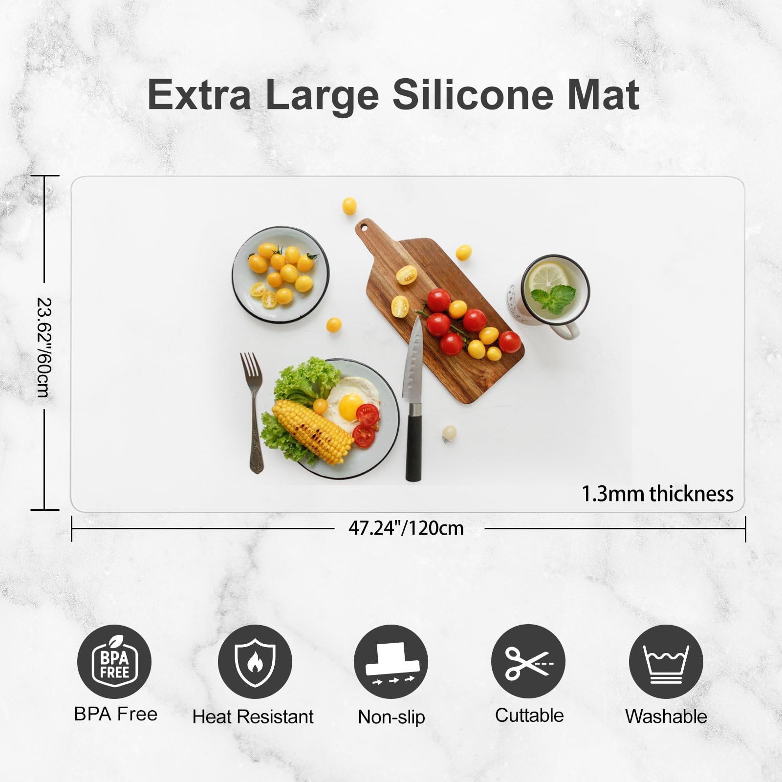 Treerit mat demonstrates heat resistance up to 482°F for hot items.