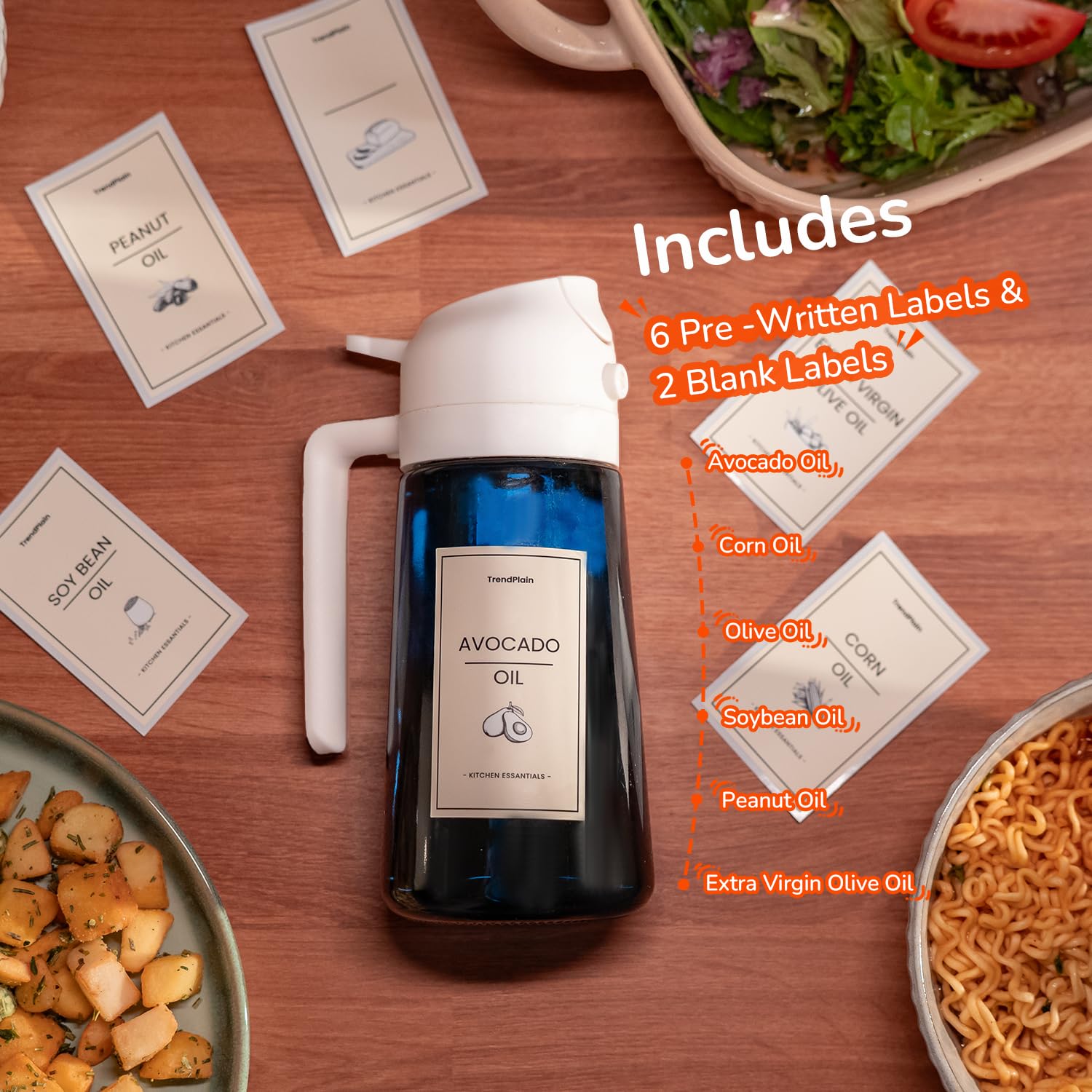 TrendPlain 2-in-1 dispenser showing pour and spray function for versatile cooking.