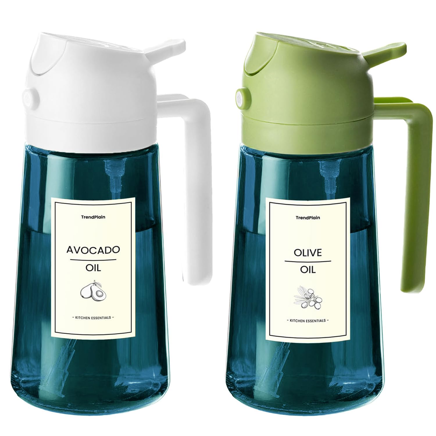 TrendPlain blue glass olive oil sprayer bottle with 16oz capacity for controlled pouring.