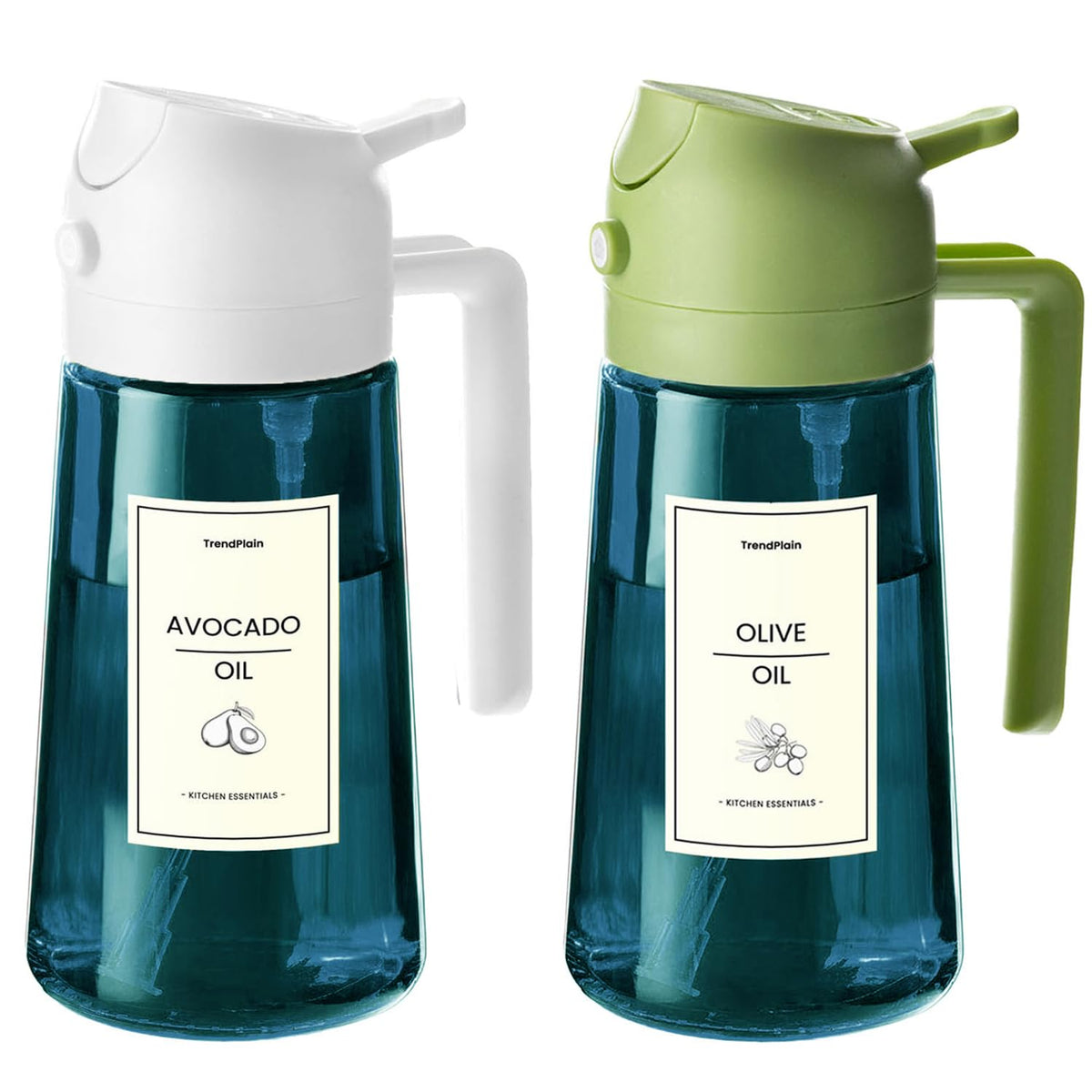 TrendPlain blue glass olive oil sprayer bottle with 16oz capacity for controlled pouring.