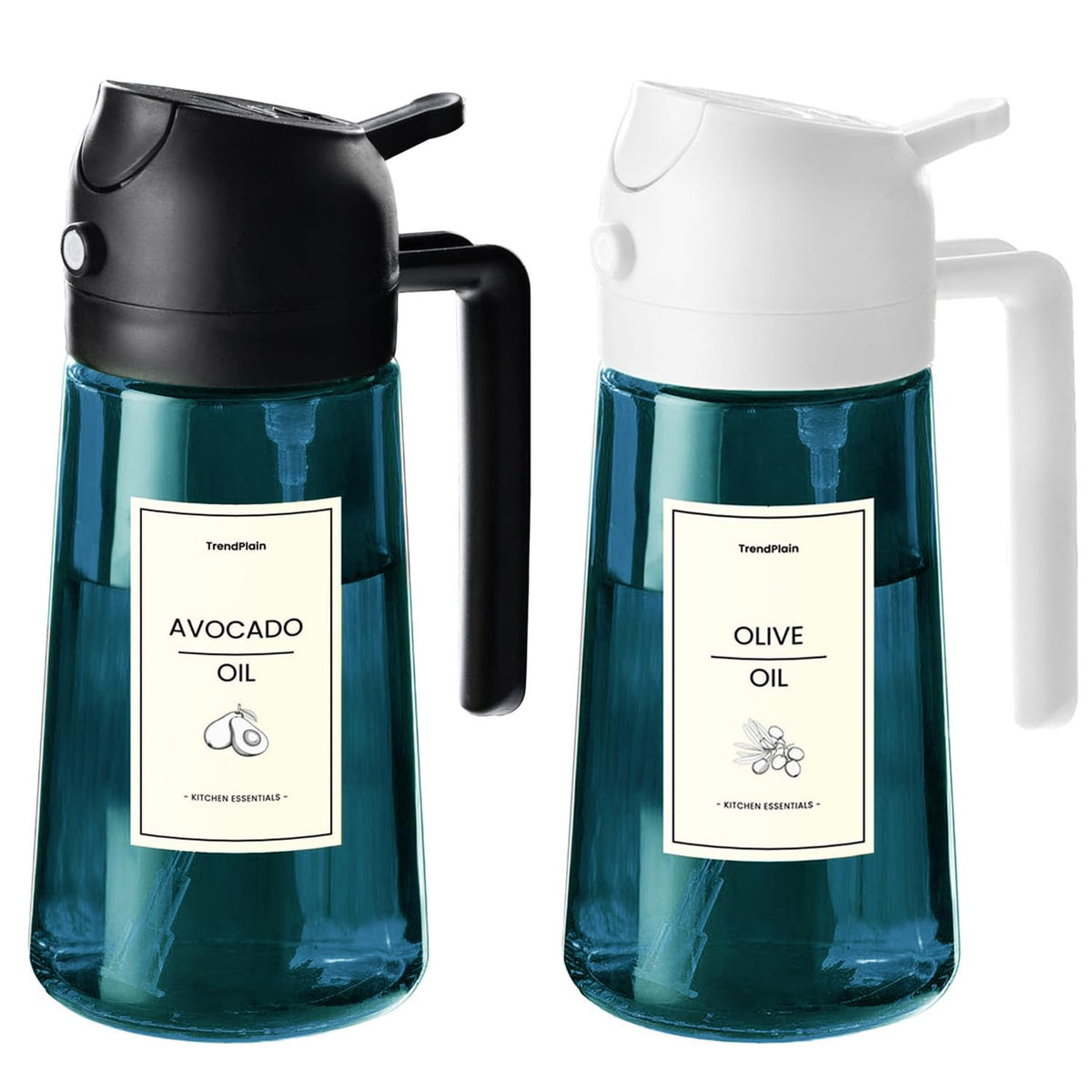 TrendPlain 16oz blue glass olive oil sprayer for precise pouring in cooking.