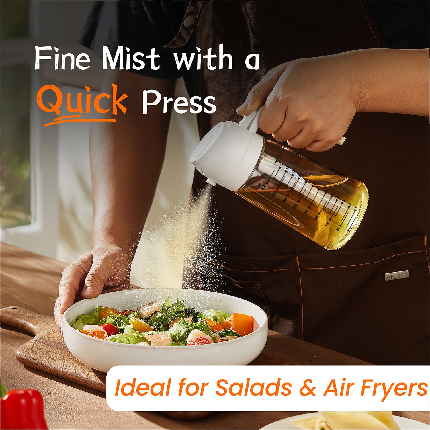 TrendPlain olive oil sprayer nozzle detail; fine mist and pour options
