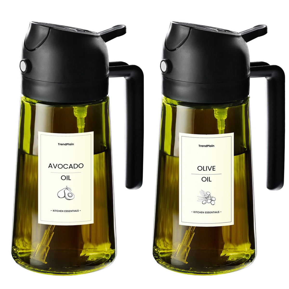 TrendPlain olive oil dispenser bottle with adjustable spray for precise cooking.