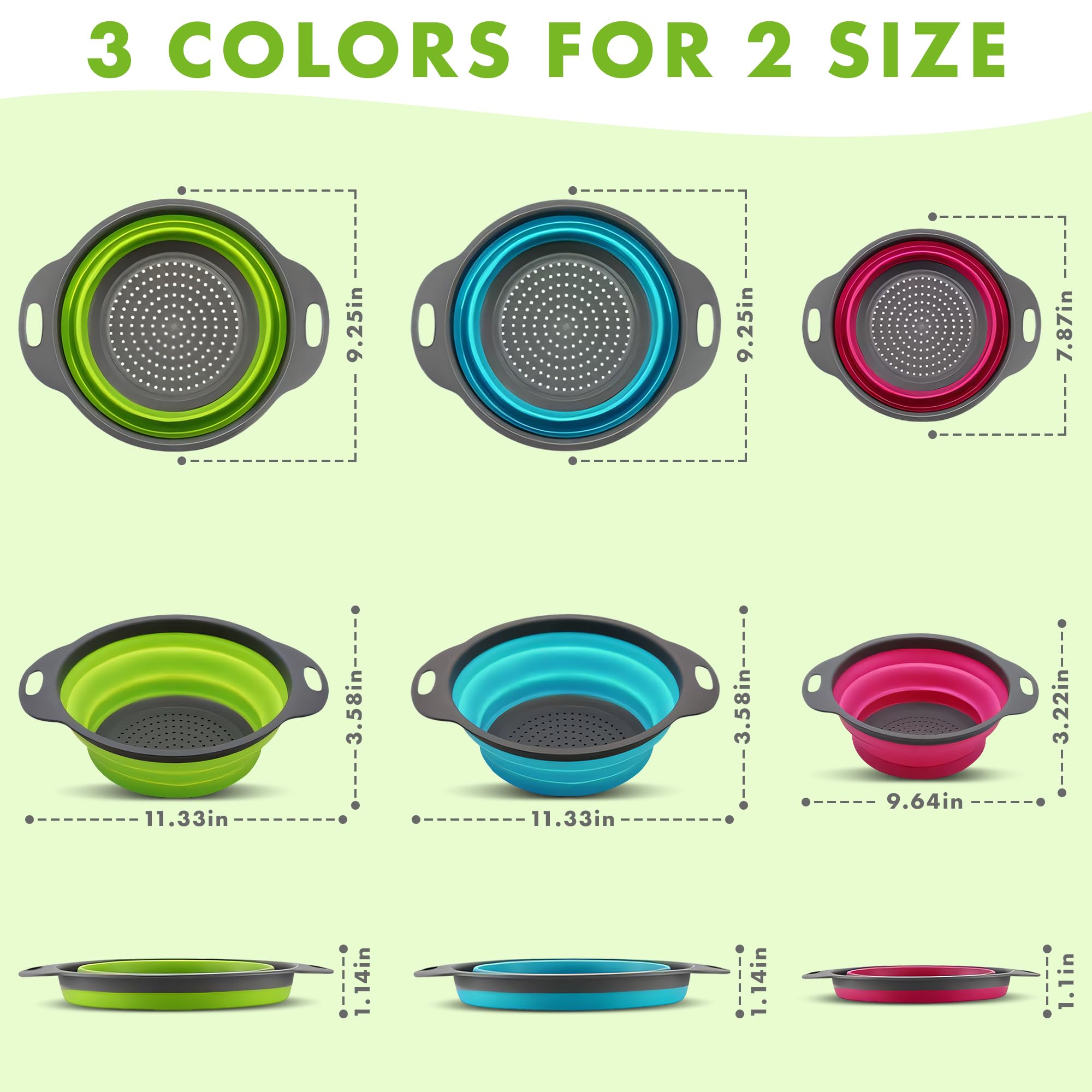 Trendsettings silicone collapsible colander over-sink green supports easy veggie draining
