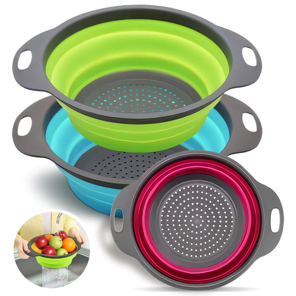 Trendsettings silicone collapsible colander over-sink red saves counter space during rinsing