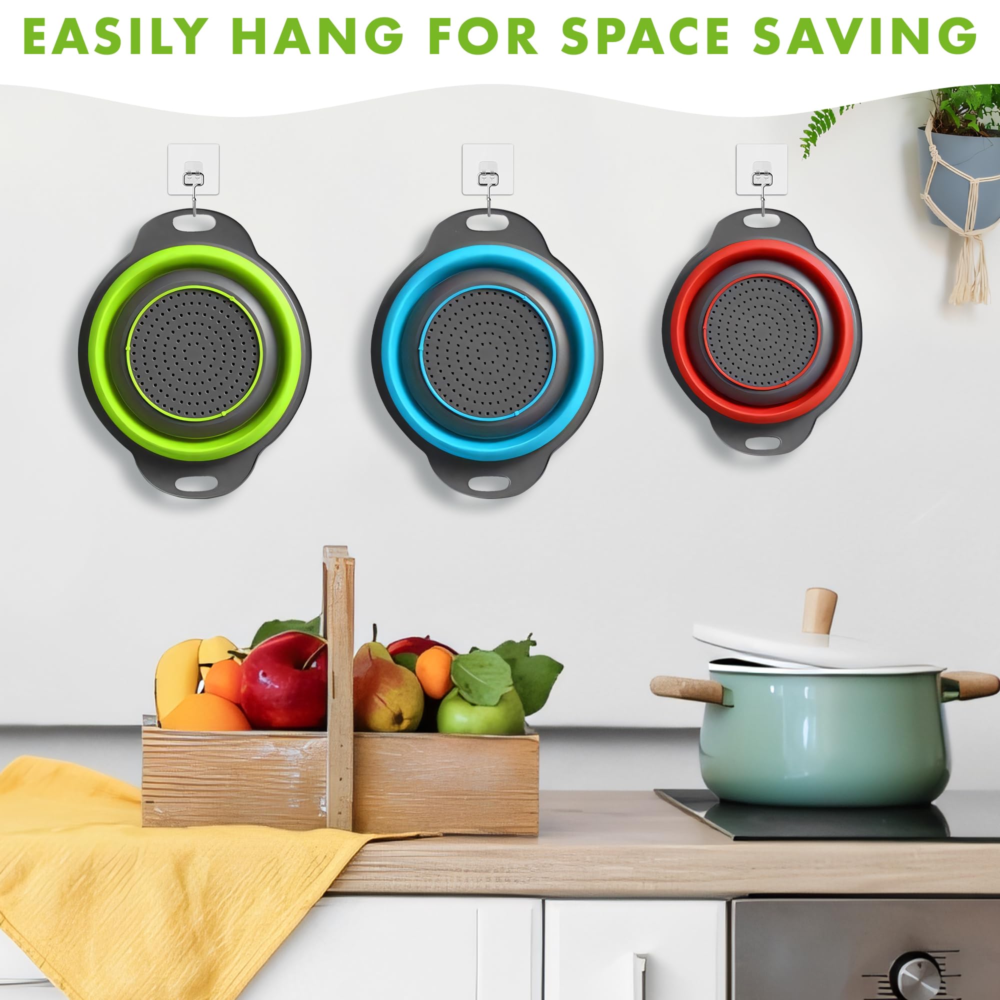 Trendsettings collapsible strainer set for pasta draining keeps kitchen tidy
