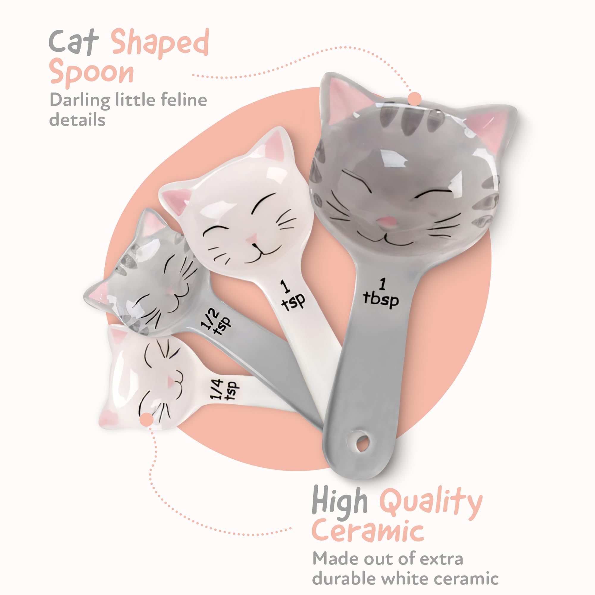 Trendsettings white and gray cat spoons add cute decor while cooking.