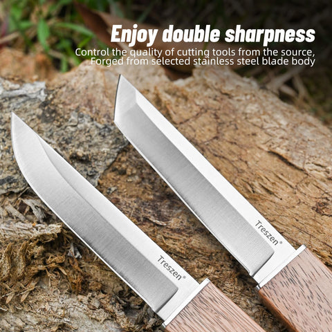 Treszen double knife set travel sheath enables secure transport.