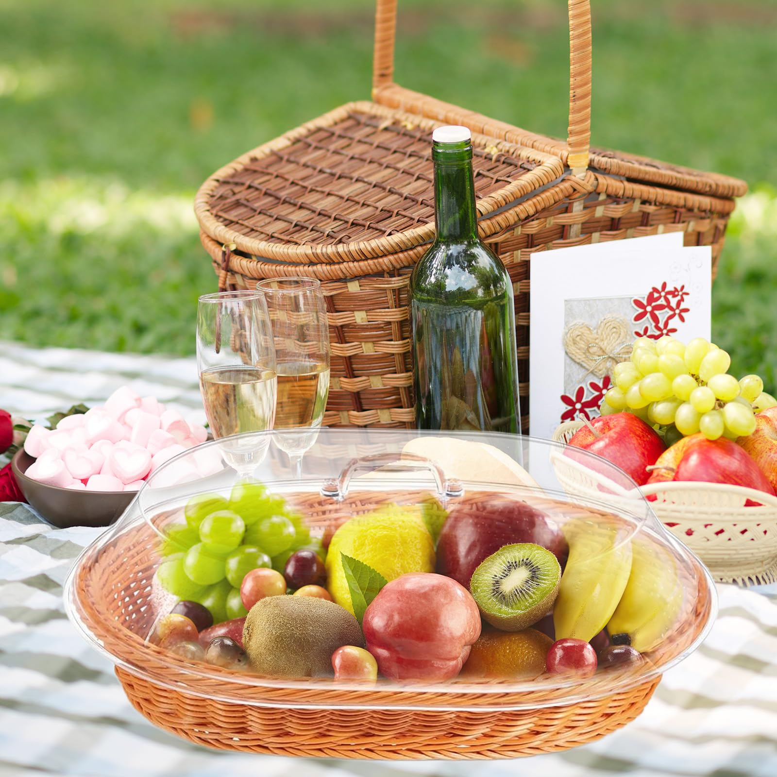 Trez Treamer food display setup enhances breads, fruits, and vegetables on tabletops