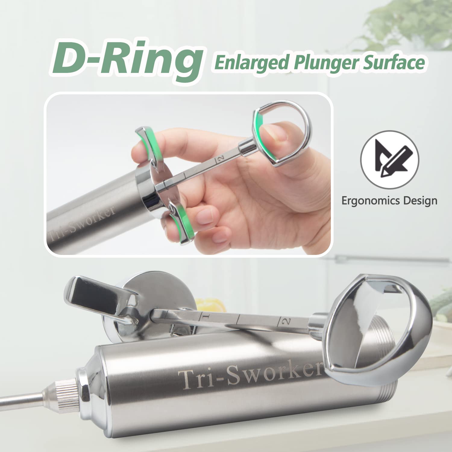 Tri-Sworker largest needle designed to handle garlic particles during injection