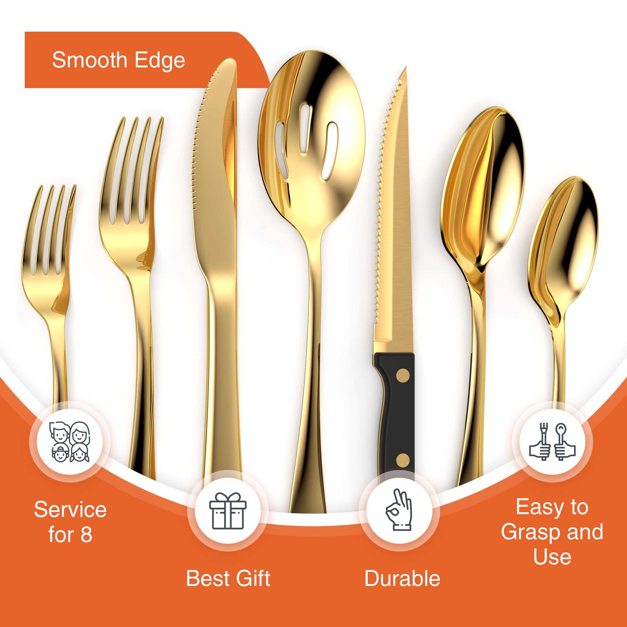 Tribal Cooking polished finish gold flatware enhances everyday and special occasions