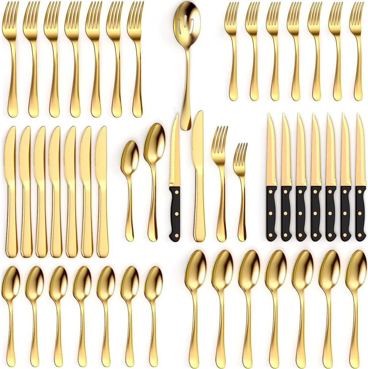 Tribal Cooking gold silverware service for 8 with gleaming finish for elegant dining