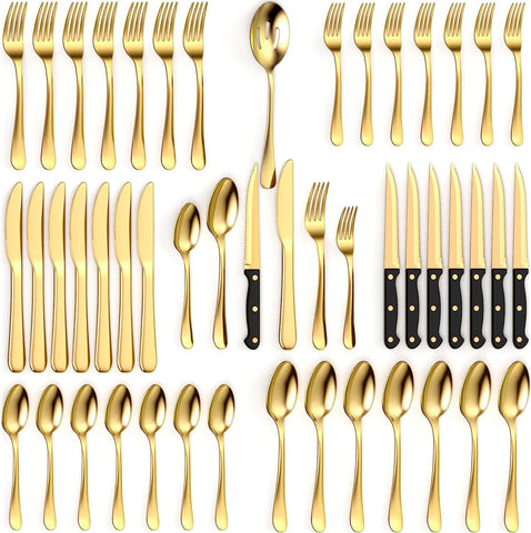 Tribal Cooking gold silverware service for 8 with gleaming finish for elegant dining