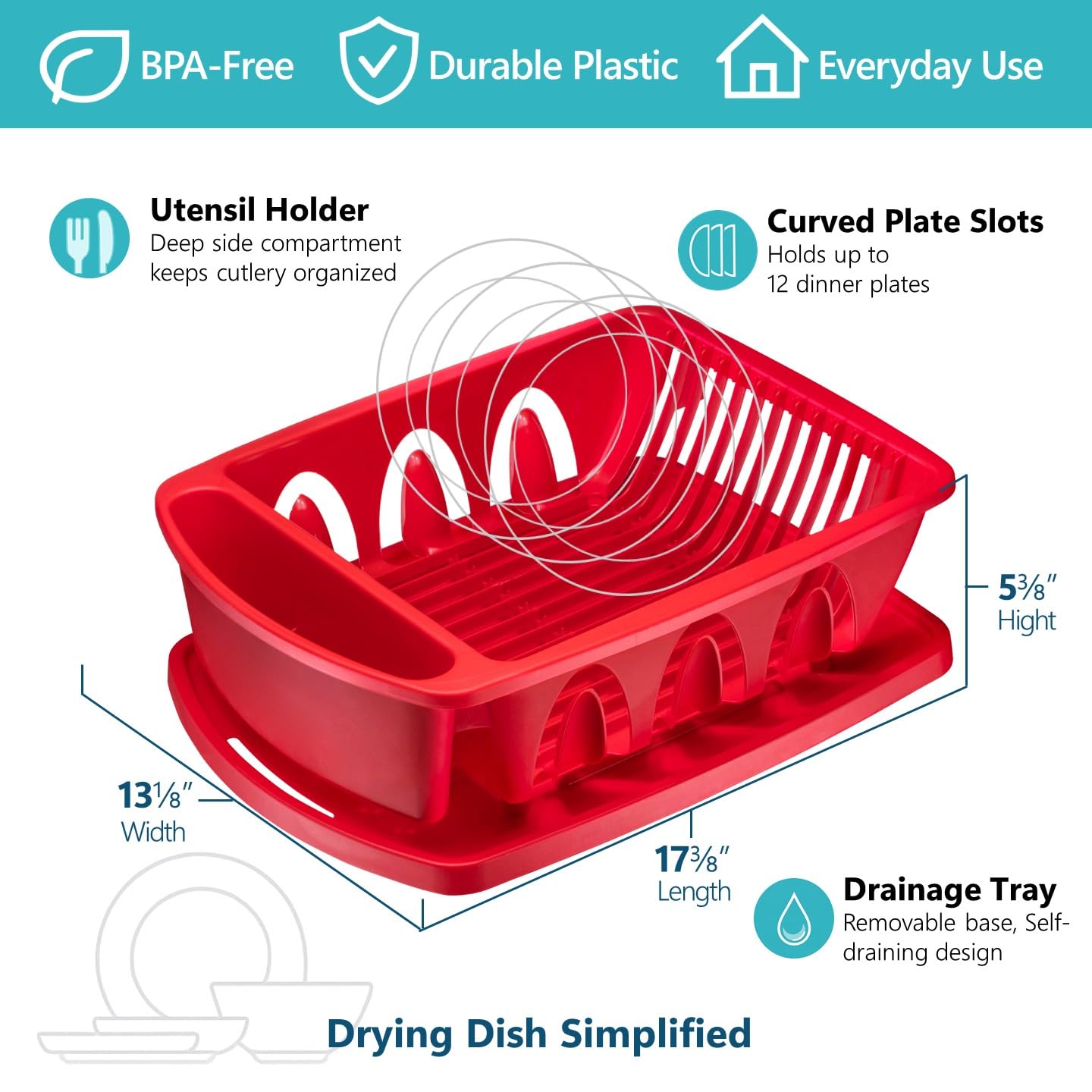 Tribello dish rack with angled drainboard promotes quick water drainage into the sink