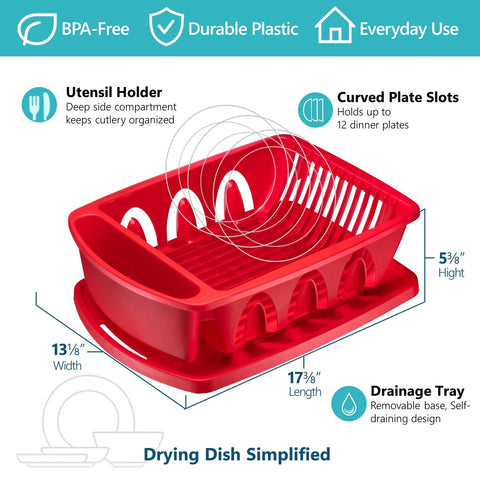 Tribello dish rack with angled drainboard promotes quick water drainage into the sink