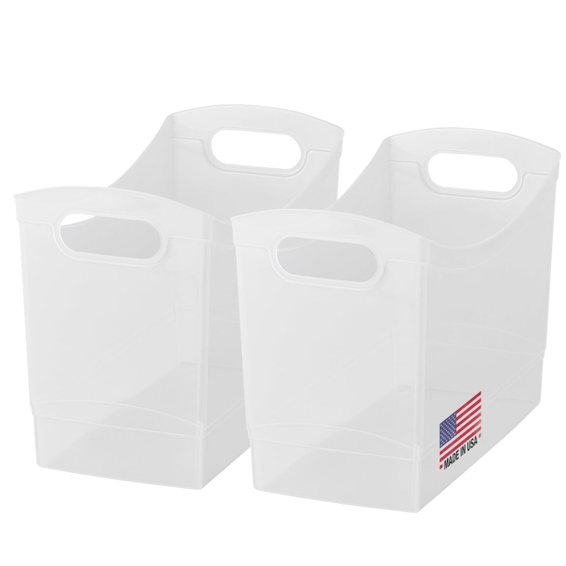 Tribello modern narrow organizer front view shows crystal-clear bin