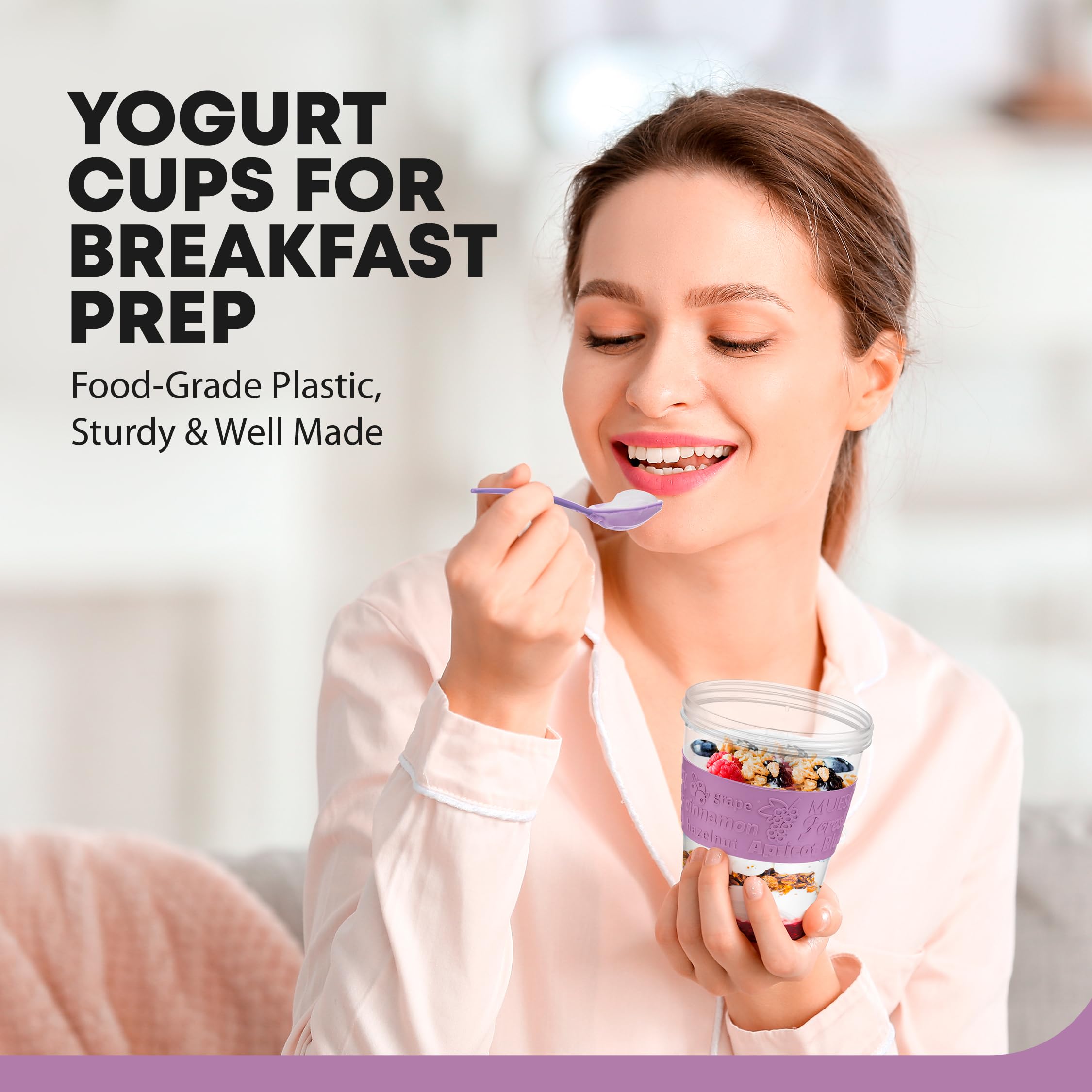 Tribello parfait cups top-compartment keeps toppings crisp and separate.