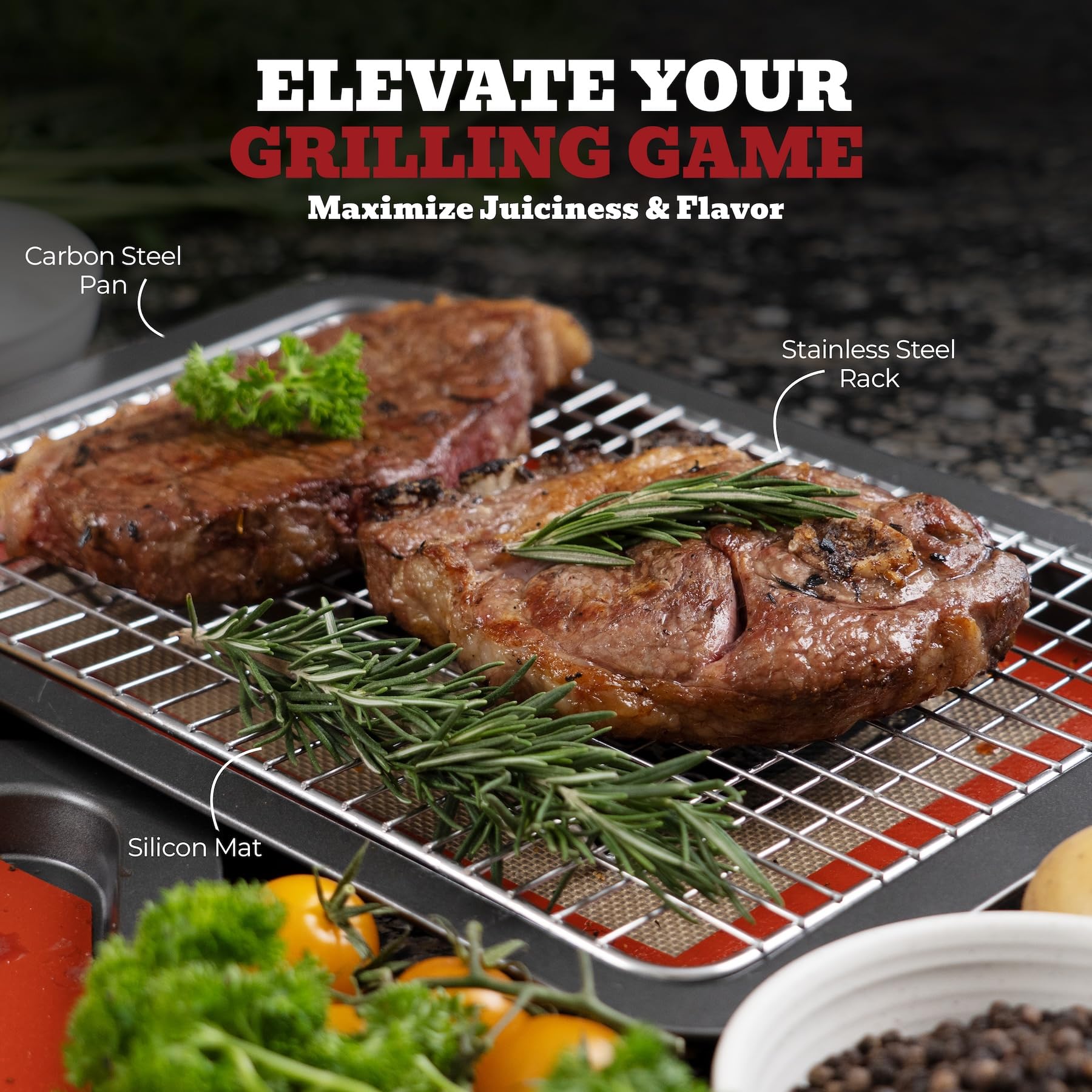 Trinity Provisions silicone mat catches drippings for easy cleanup
