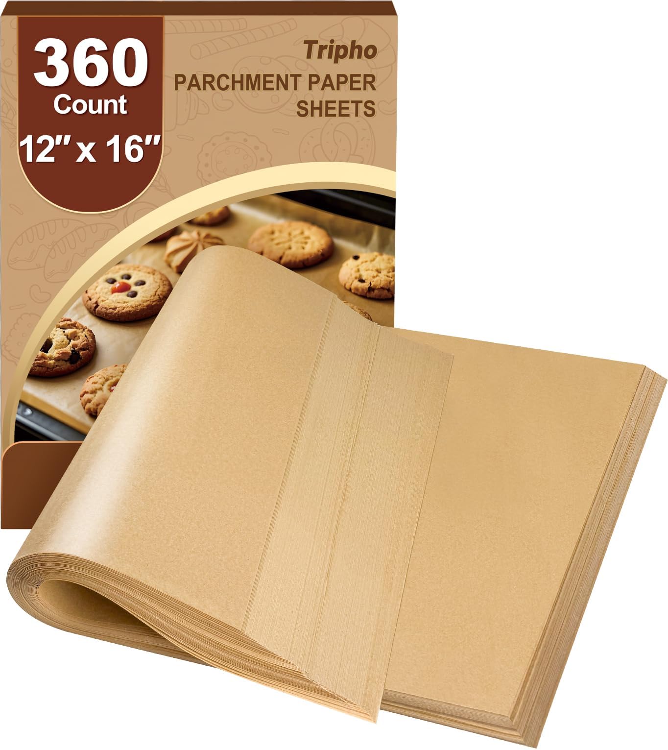 Tripho heavy-duty parchment 12x16 sheet close-up with non-stick surface for easy baking